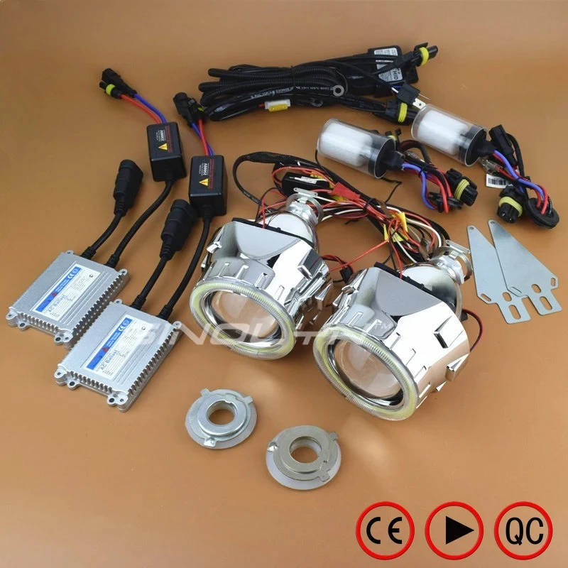 Lentes de faros Sinolyn, kit completo de lentes Angel Eyes, kit de halo Bi-xenon 2.5 COB, proyector H1 HID para accesorios de coches H4 H7, tuning.