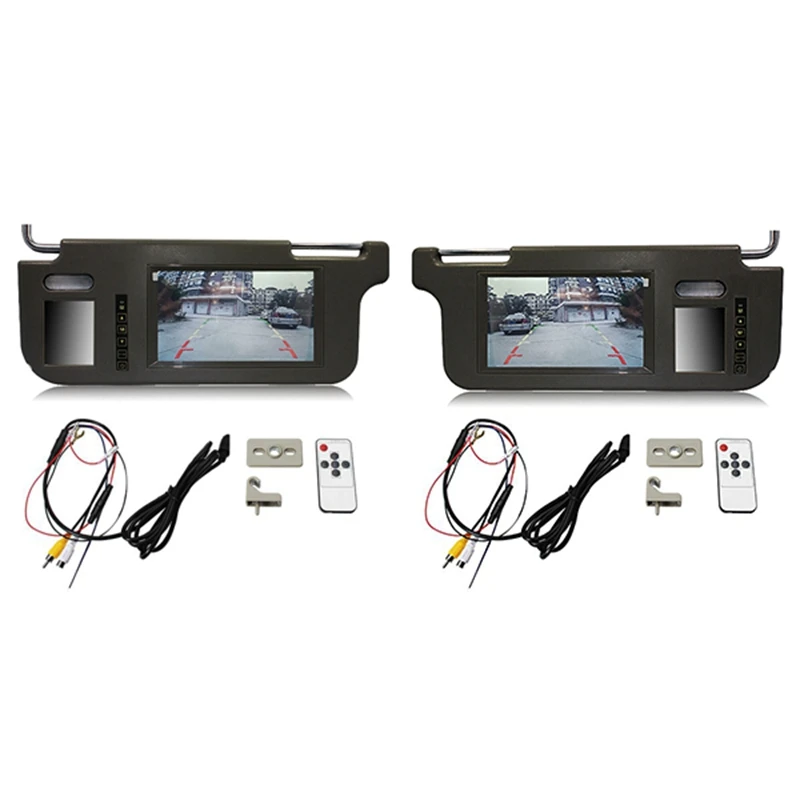 

7Inch Black Car Right Sun Visor Rear View Mirror Screen LCD Monitor 2 Channel Video Parts Accessories