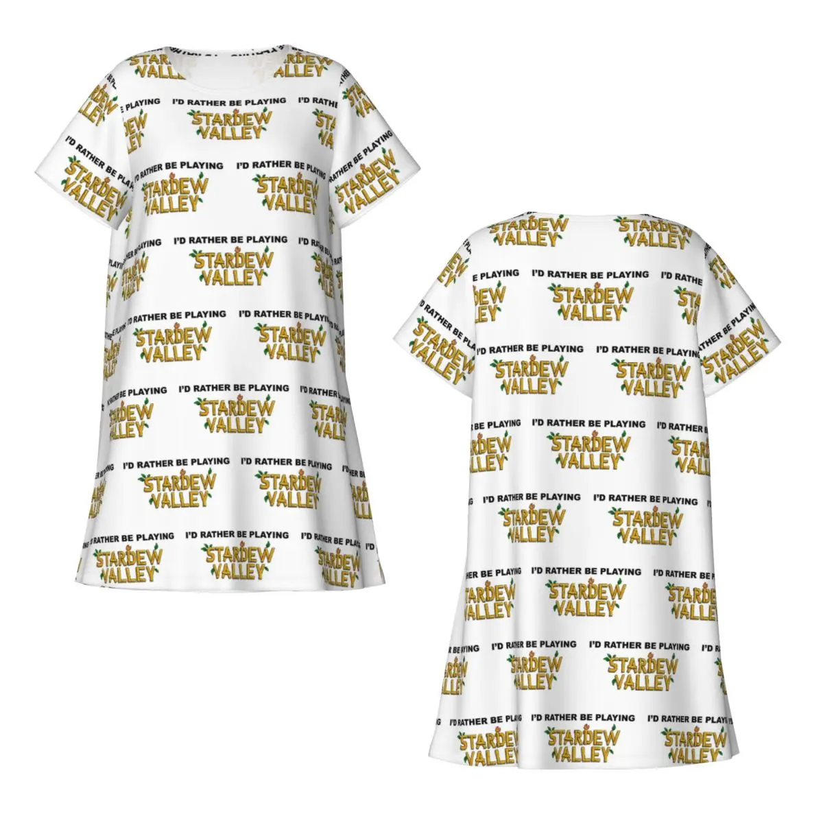 I'd Rather Be Playing Stardew Valley Short Sleeves NightdressSleeping Sleepshirts Women Nightgowns Loose Pajama Dress
