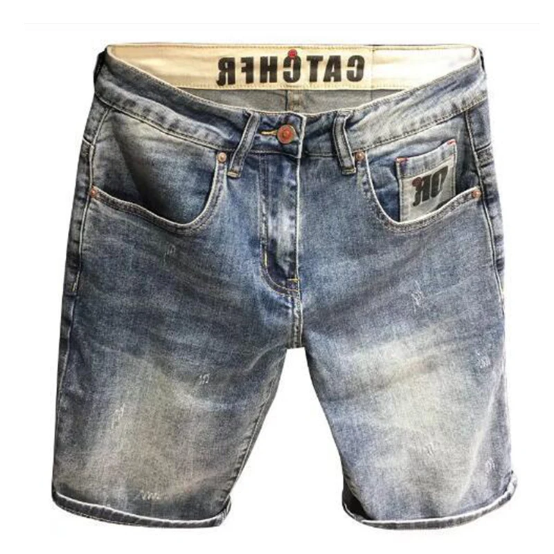 Men Summer Korean Fashion Blue Shorts Jeans Knee Length Streetwear Loose Straight Tube Denim Shorts