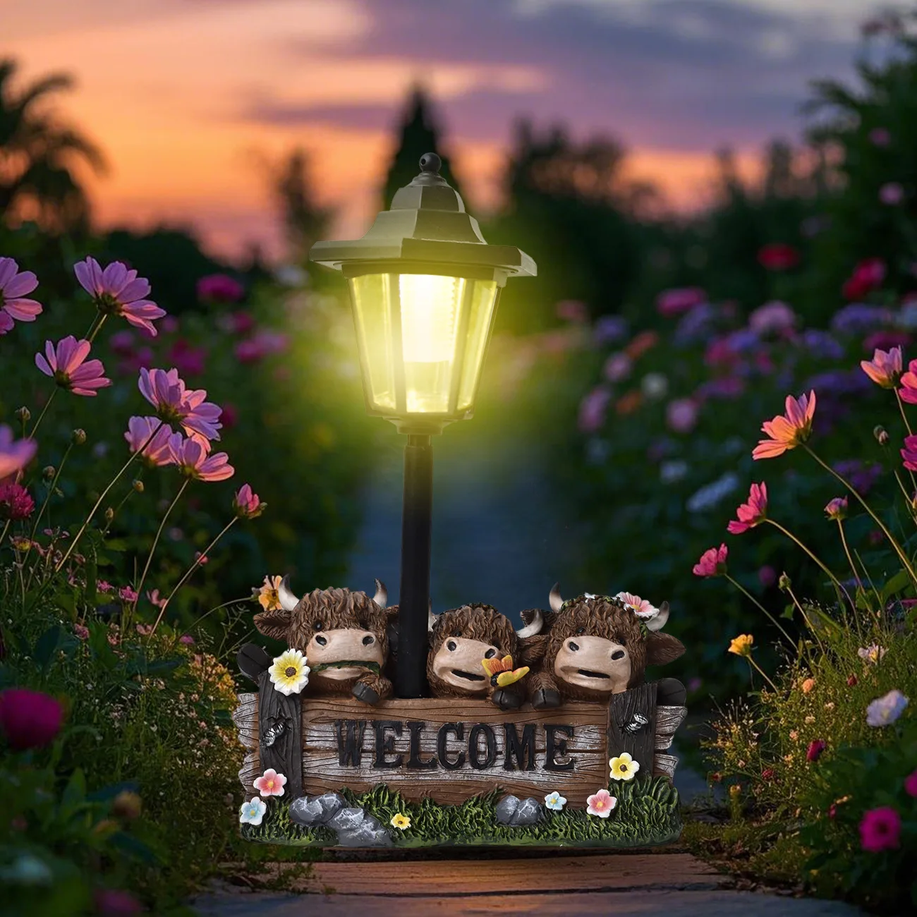 Creative Highland Cattle Resin Solar Ornament Home Garden Decoration Light Outdoor Garden Path Ambient Light