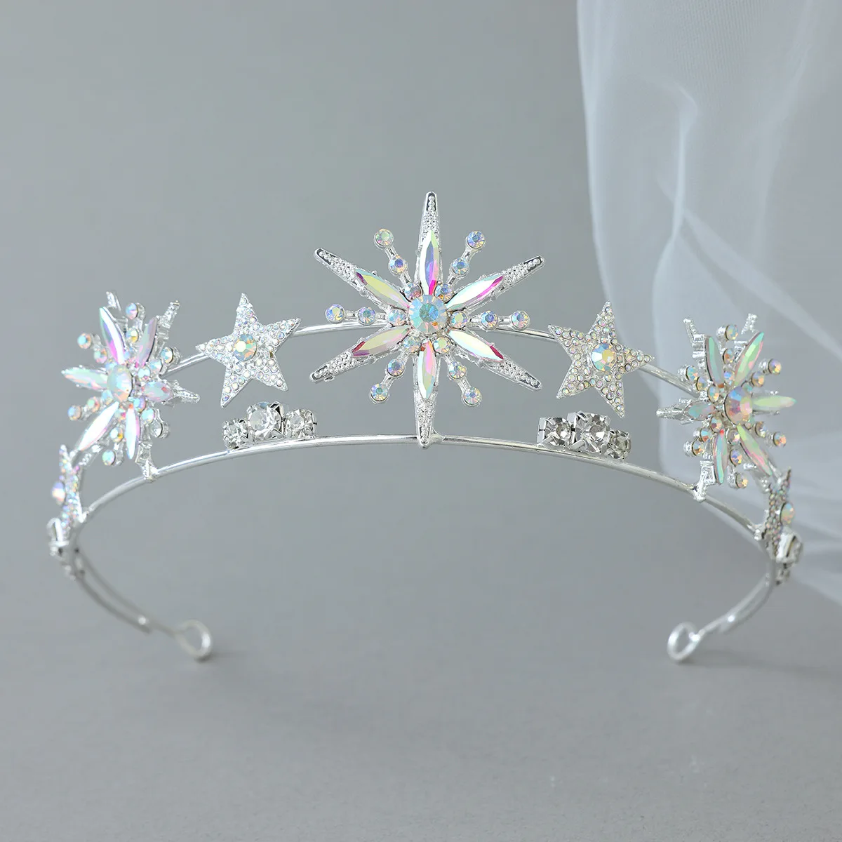 Bridal Crown Double-Layer Star AB Rhinestones Headband Hair Accessory for Wedding Makeup Photo Travel Photography