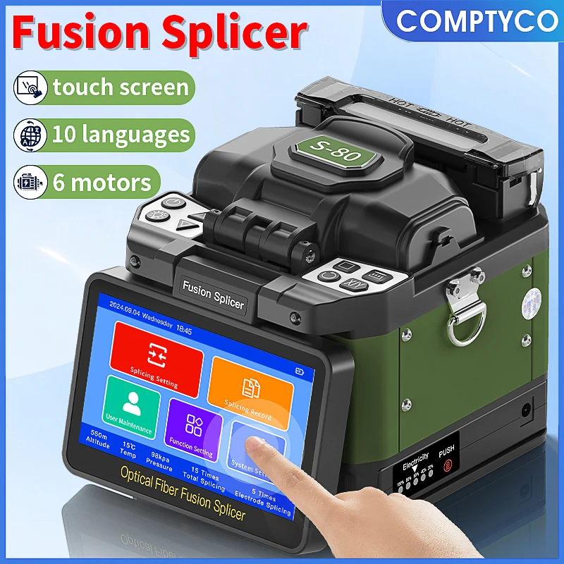 COMPTYCO Optical Fiber Fusion Splicer S-80/A-80S/FS-60E/A-80F/A-10 Multilingual Touch Screen 6 Motor Fiber Optic Fusion Machine