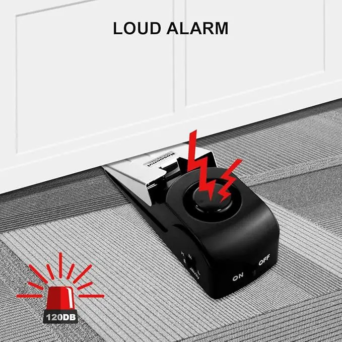 

Mini Wireless Alarm Door Stop Alarm 120dB Great for Home Wedge Shaped Stopper Alert Security System Block Blocking System