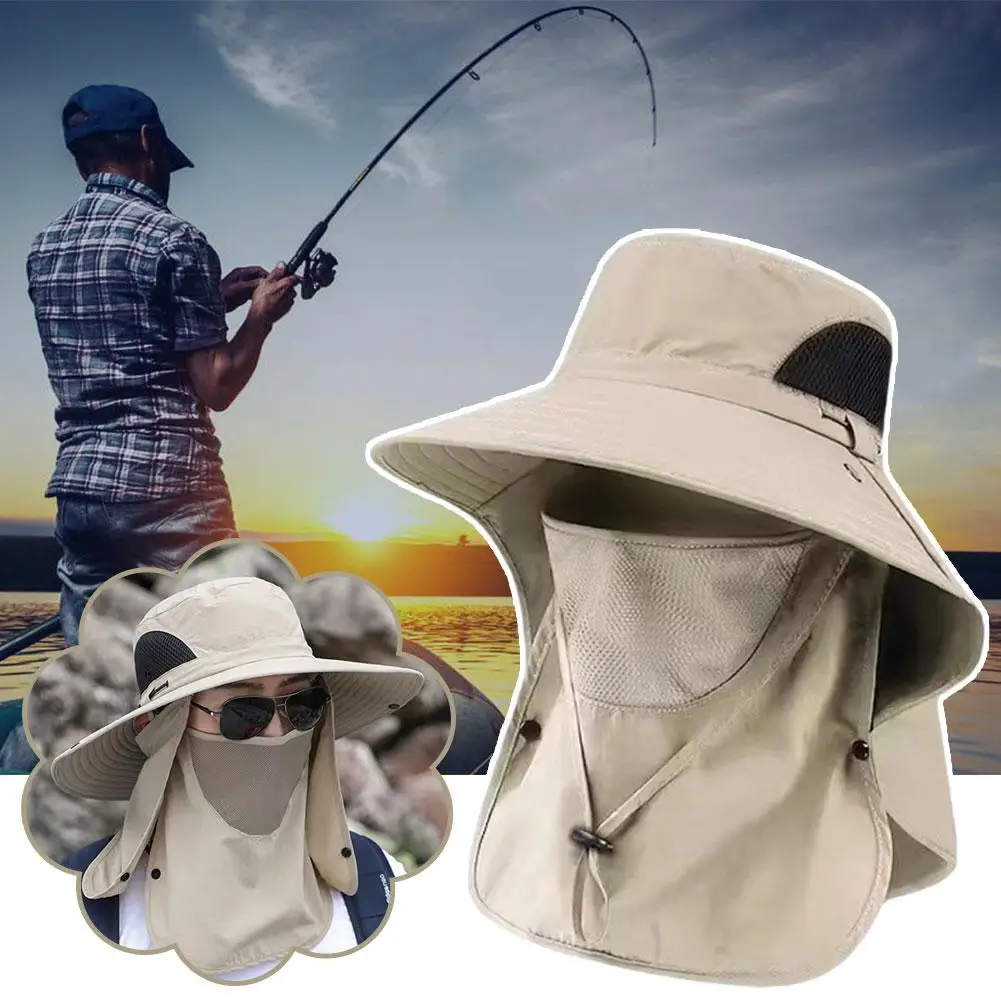 Sombrero de sombrilla con máscara de alero grande, sombrero de pesca, protección al aire libre, gorras de senderismo, escalada, trabajo, desmontable, deportes, Y9E5