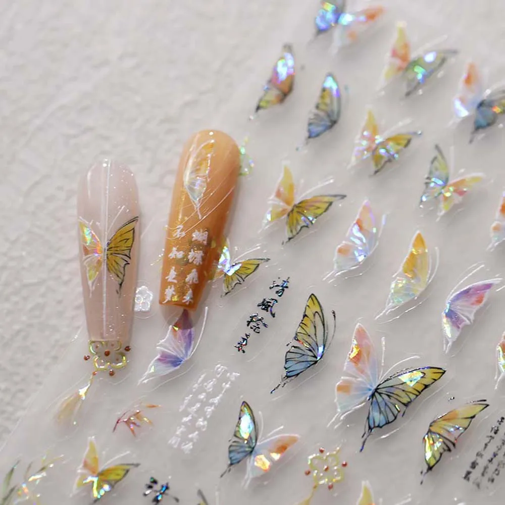 Pearl Flowers Chinese Nail Stickers Butterfly Chinese Calligraphy Chinese Nail Decals Cheongsam Accessories Manicure Ornaments