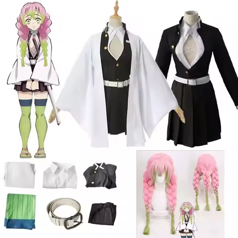 Anime Kanroji Mitsuri Cosplay Costume Kimono Haori Dress Wig Clothes Halloween Costume for Adult