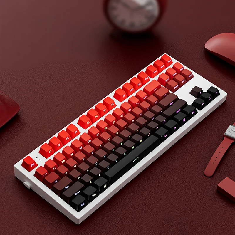 Teclas PBT retroiluminadas RGB con estampado lateral rojo degradado, 135 teclas, teclas de doble disparo, perfil de cereza para interruptores MX, Teclado mecánico