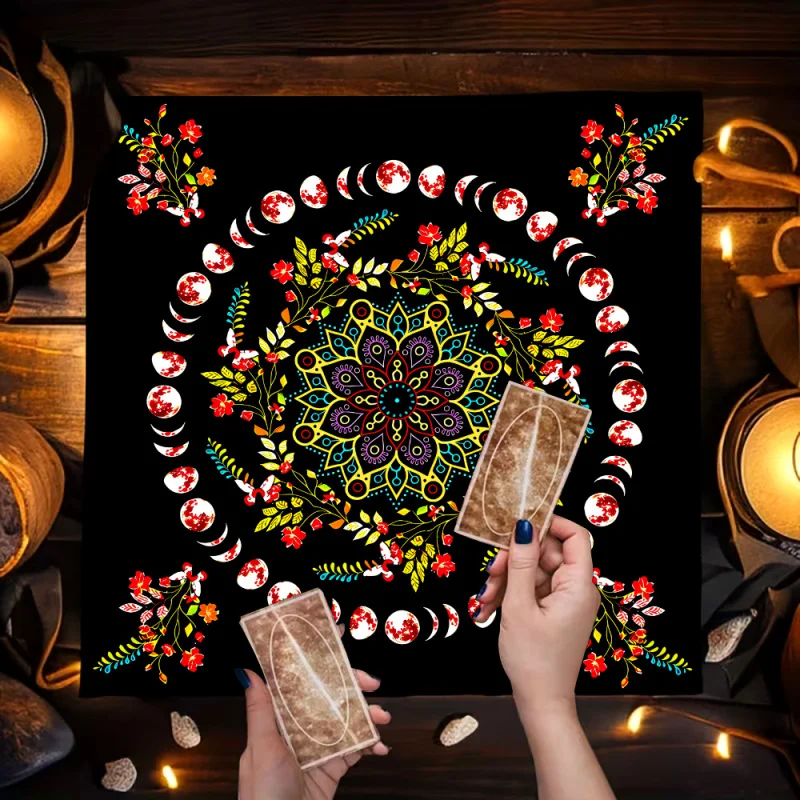 VIKAMA Moon Phases Mandala Serpentine Tarot Plaque Tablecloth Celtic Rings Festival Altar Buwica Ritual Divination Mat