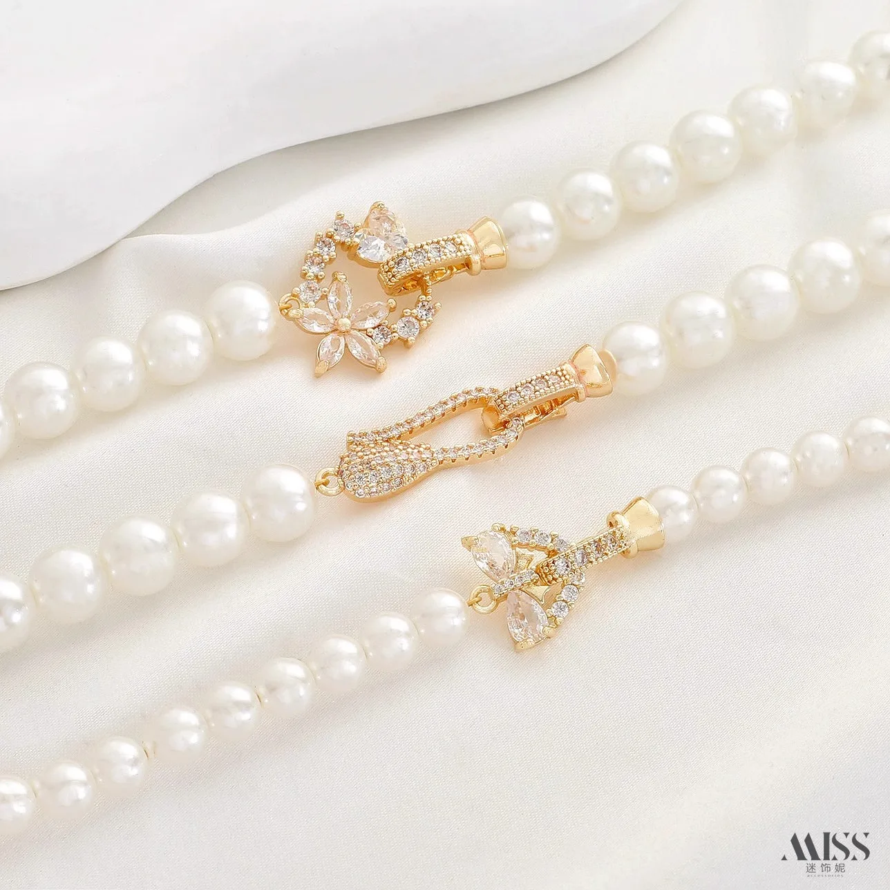 14K Gold Plated Full Zircon Tadpole, Bow, Heart & Wreath Connector Clasp, DIY Bracelet Necklace End Jewelry Accessories