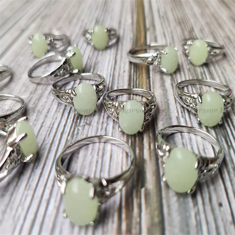 يتوهج في الظلام خواتم الفلورسنت مضيئة حجر فضي اللون البنصر للنساء الرجال مجوهرات خاتم الزواج anillos mujer