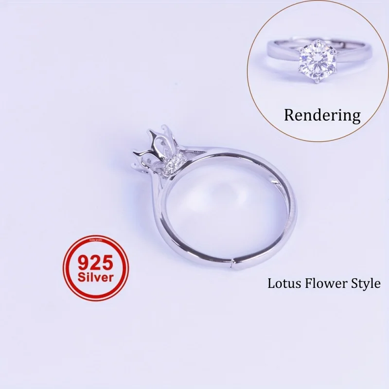 

1pc 925 sterling silver 1ct decoration holder lotus flower ring setting, suitable for ring making