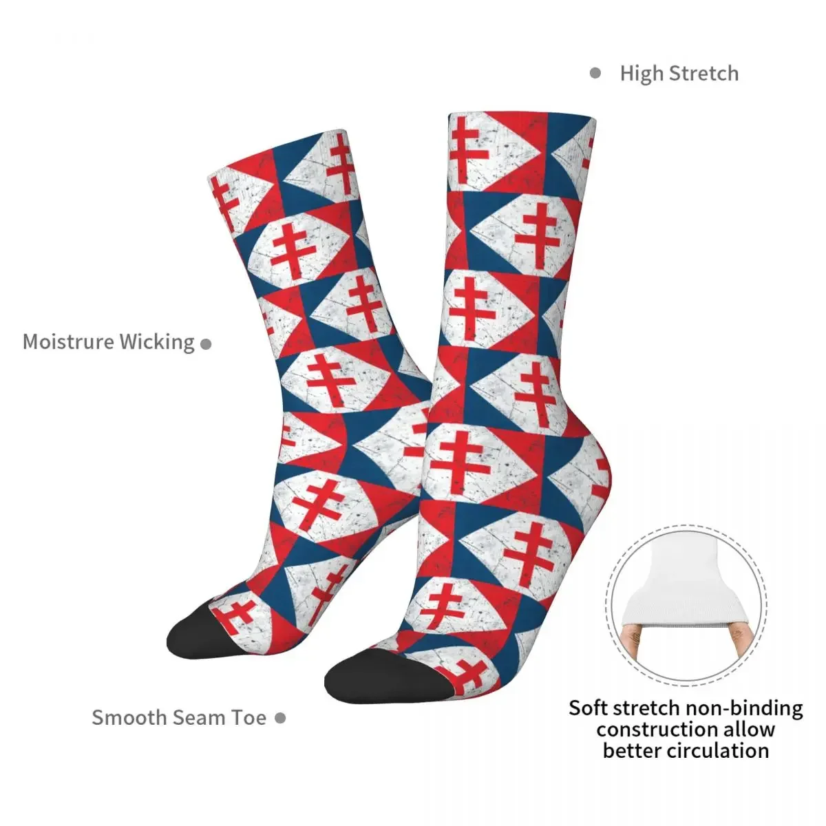 Lorraine Cross Vintage Flag Socks Harajuku Sweat Absorbing Stockings All Season Long Socks Accessories for Unisex Gifts