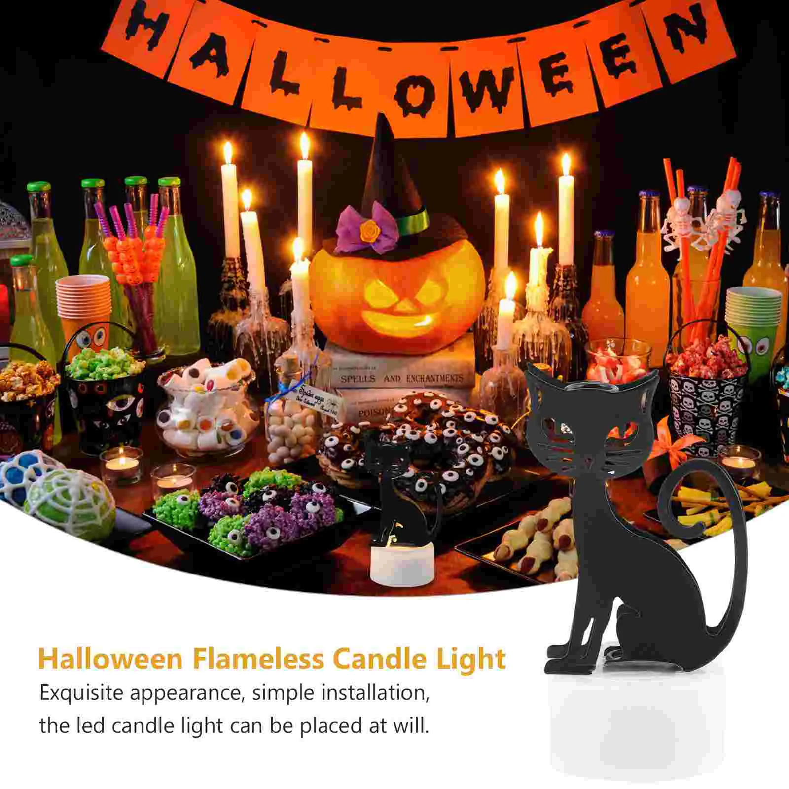 2 Pcs Decor Lamp Halloween Flameless Light Pumpkin Spider Decorations LED Plastic Candles Girly Room