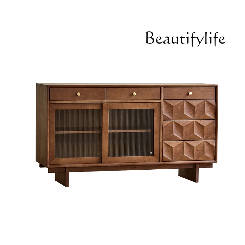 

Nordic cherry French retro solid wood dining side cabinet living room home wall multi-functional locker