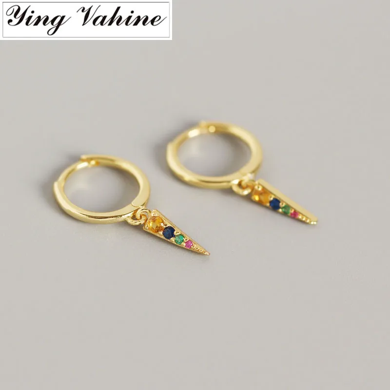 

ying Vahine Punk Style 925 Sterling Silver Jewelry Small Multicolor Zircon Geometric Triangle Pendant Hoop Earrings for Women