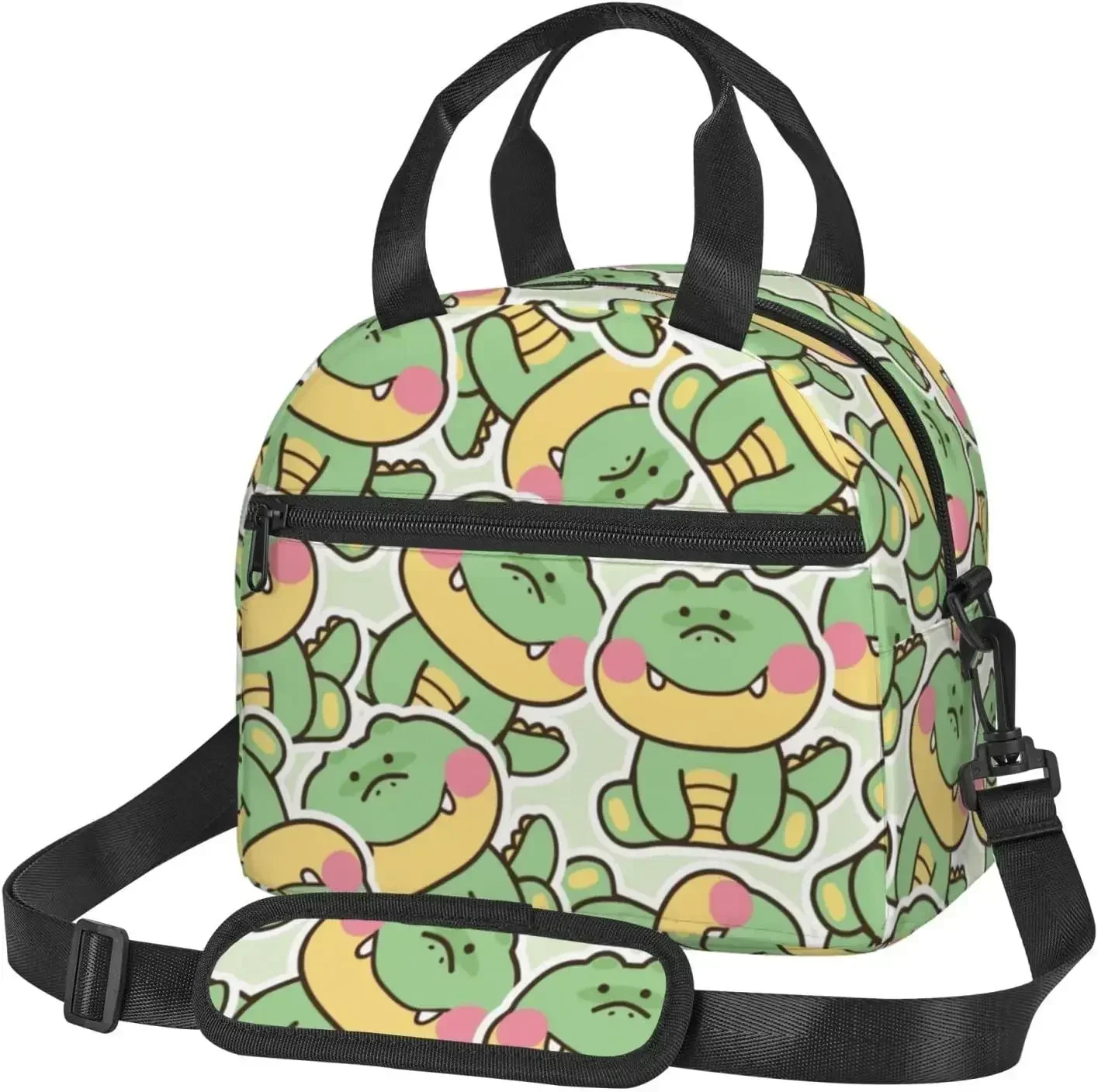 

Cute Crocodile Reusable Insulated Lunch Bag for Women Men Print Lunch Tote Box with Adjustable Shoulder Strap