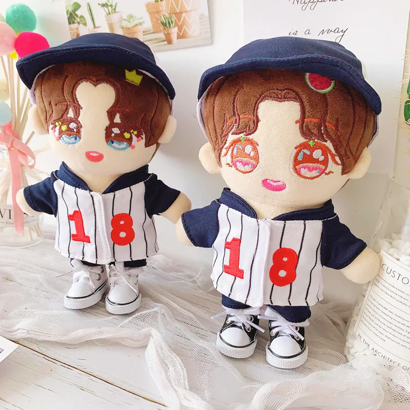 

20cm Cute Cartoon Baseball Outfit Hat Pants Set Idol Doll Clothes Kawaii Stuffed Cotton Doll Clothes Accessories Toys Gifts