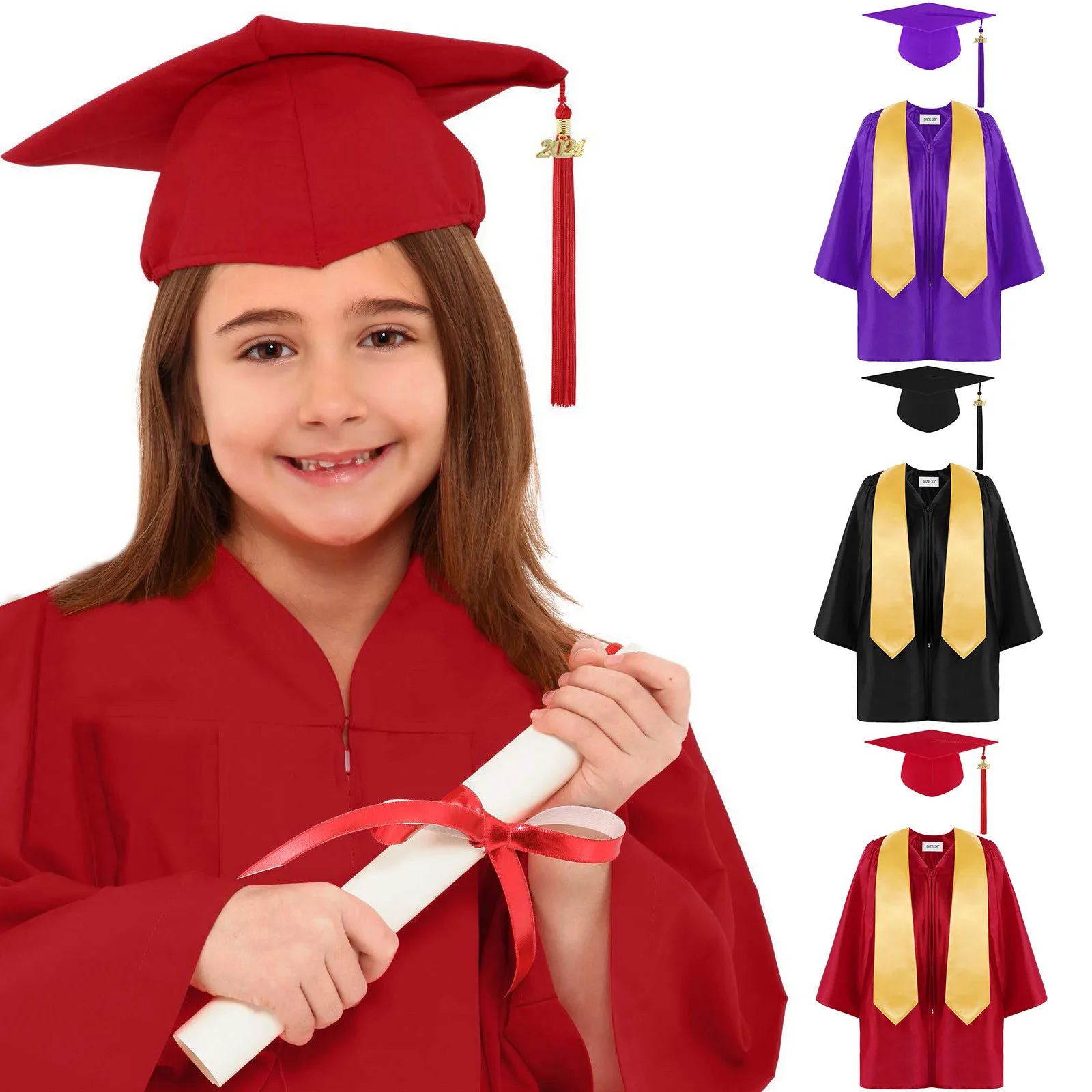 Kinderen Kinderen 2024 Kleuterschool Afstudeerjurk Sjaal Pet Set Kinderen Academische Kleding Uniform Jongens Meisjes Outfits