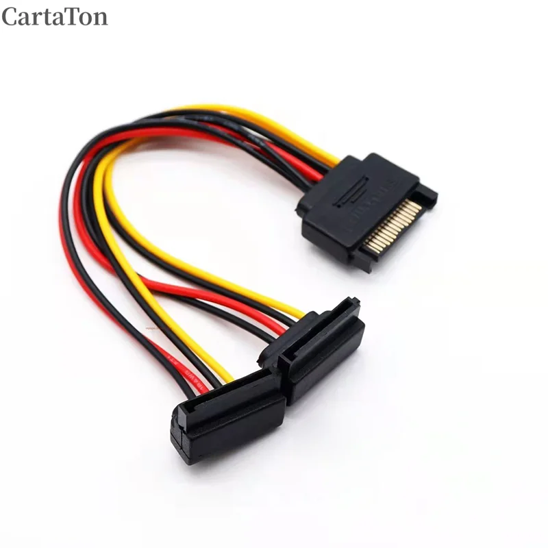 15PIN SATA Cable 1 to 2 Extention Cable Splitter Elbow Cord PC Hard Drive Power Supply Wire SATA 90° Angel Plug Adapter Extender