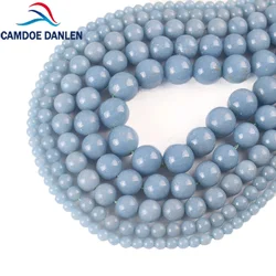 100% Natural Stone Blue Angelite Round Loose Beads Diy Bracelet Charms Handmade Accessories Jewelry Making