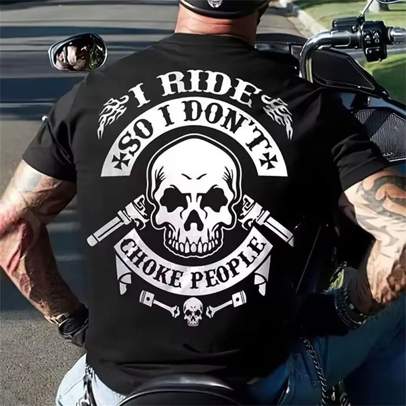 

Summer New T-shirt Men's Print Wasteland Style Retro Style Street Domineering Motorcycle Trend Round Neck Short Sleeve