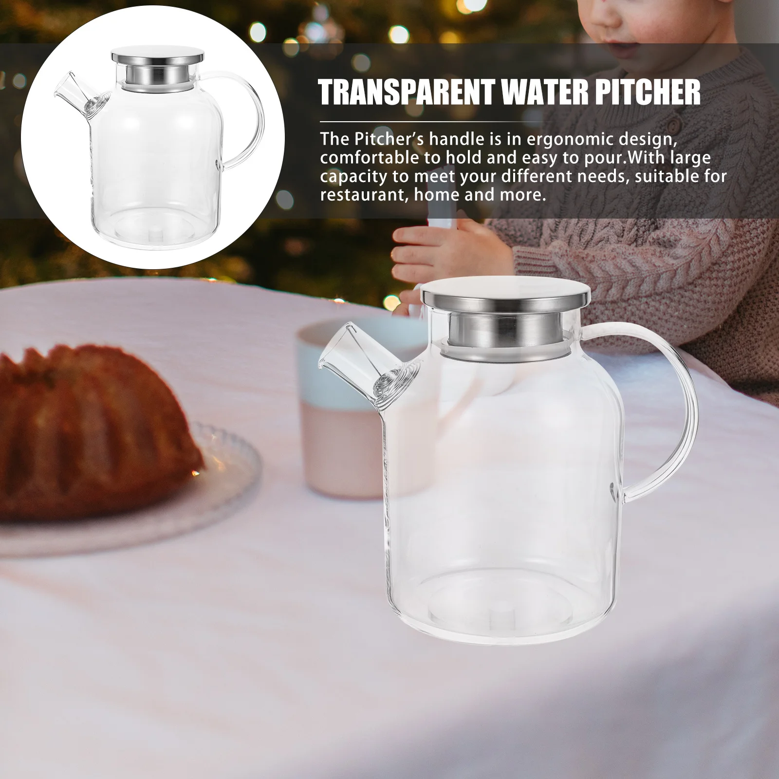 

Glass Water Pitcher Transparent Cooling Pot Design Ergonomic Handle Kitchen Juice Pitcher Cooling Water Pot