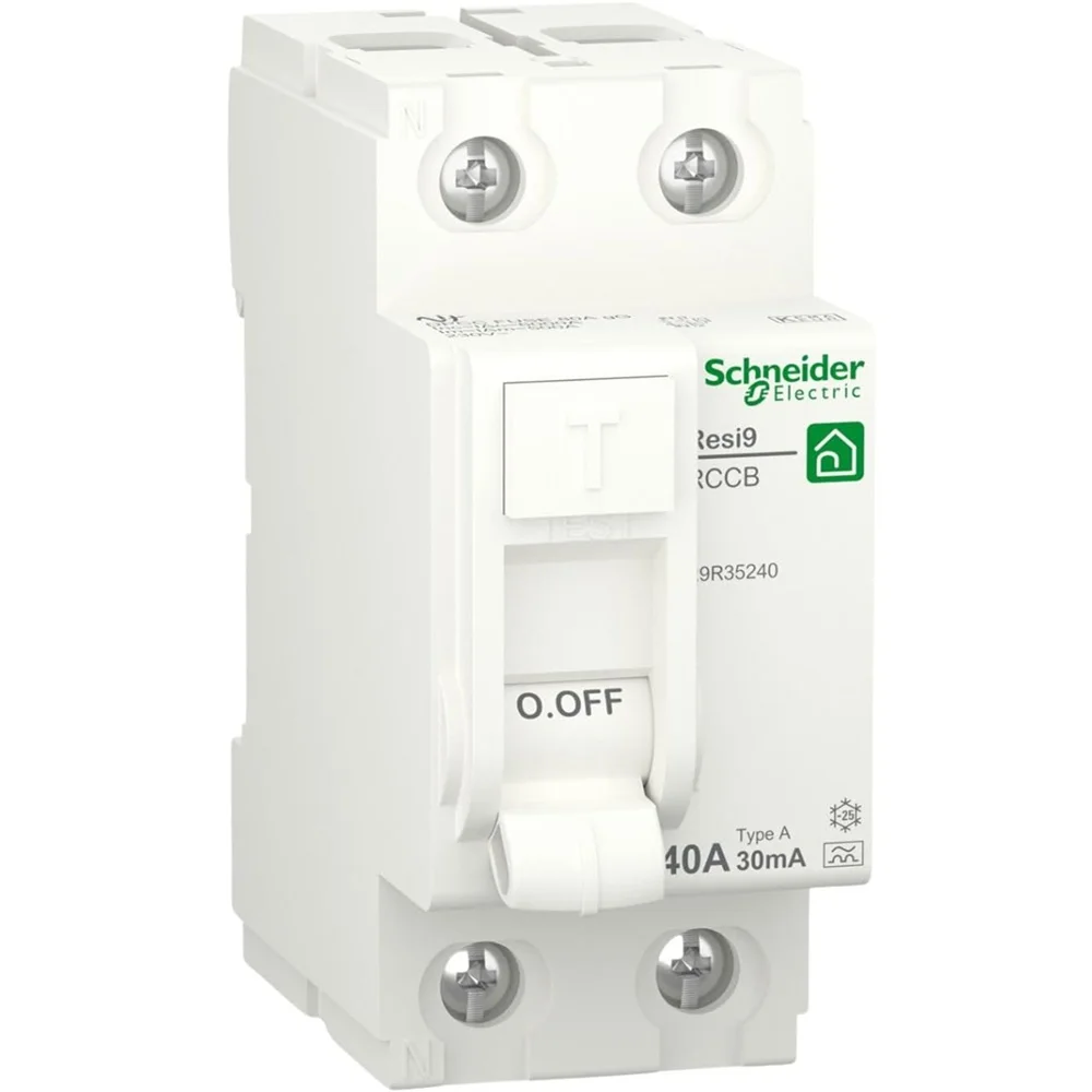 Schneider R9R35240 - Interruptor Diferencial 2P 40A 30MA -A- CLASE A, RCCB - Resi 9, 230V, Tipo A, 50/60 Hz, Sensibildad 30MA, Norma EN/IEC 61008-2-1 CE