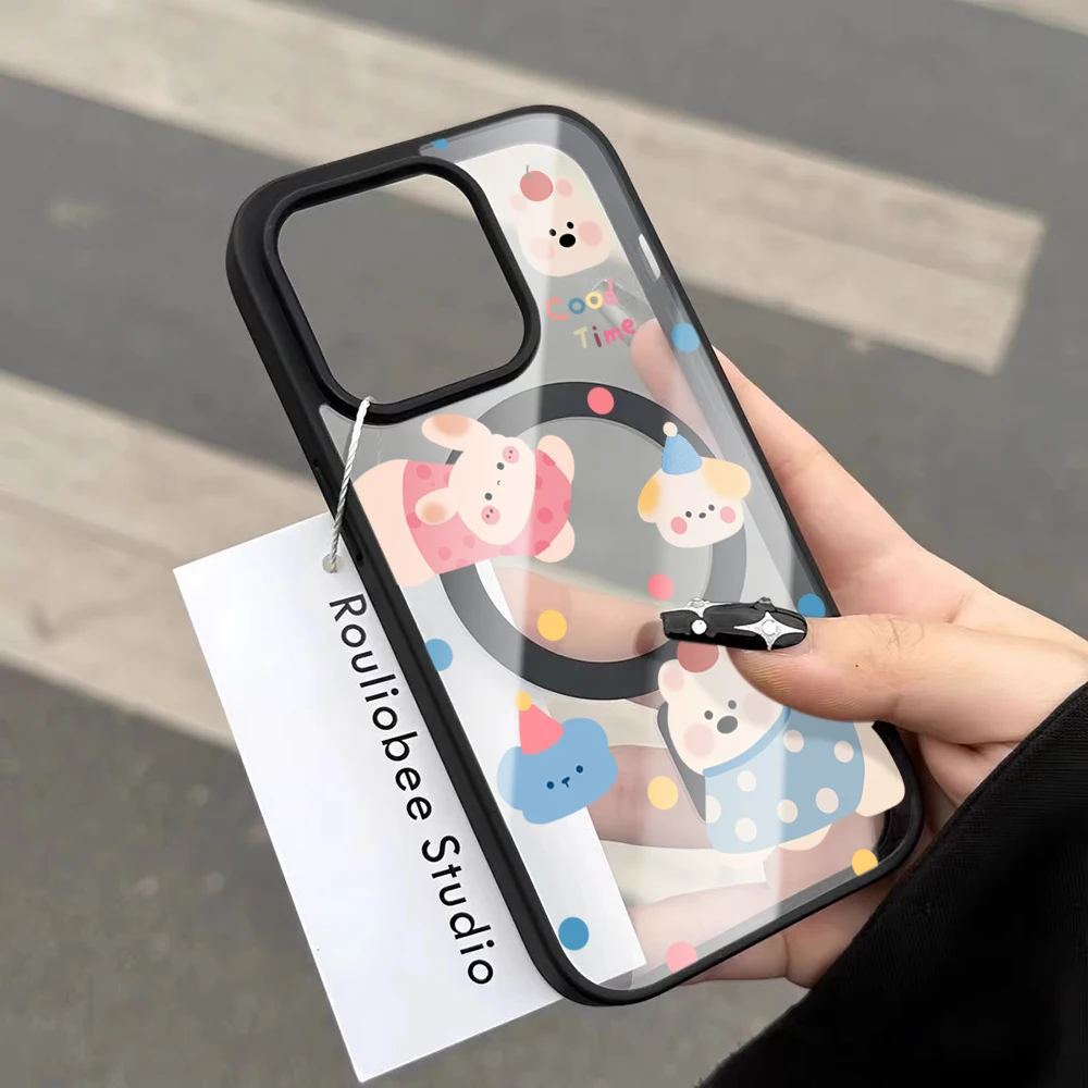 Niedliche Cartoon-Hunde Transparente Hülle für Magsafe iPhone 15 16 Pro Max 17 14 11 13 12 Pro Max Plus Hüllen Magnetisches Kabelloses Laden Coque – Detail 6
