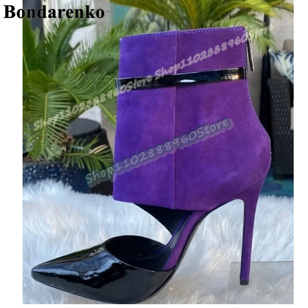 

Gorgeous Black And Purple Pointy Boots Thin High Heel Shoes For Women Back Zipper Pointed Toe Fashion Casual Zapatos Para Mujer