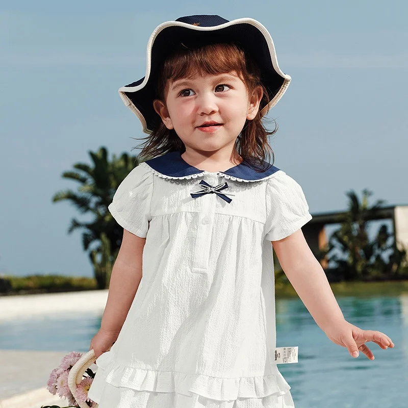 sweet-artistic-baby-girl's-dress-cotton-blend-fabric-a-line-skirt-short-sleeve-princess-dress-for-ages-8-summer-season