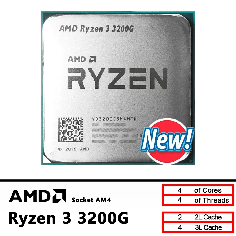 

AMD Ryzen 3 3200G Новый R3 3200G 3,6 ГГц GAMING Zen+ 0,012 Четырехъядерный четырехпоточный процессор 65 Вт L3 = 4M YD3200C5M4MFH Разъем AM4