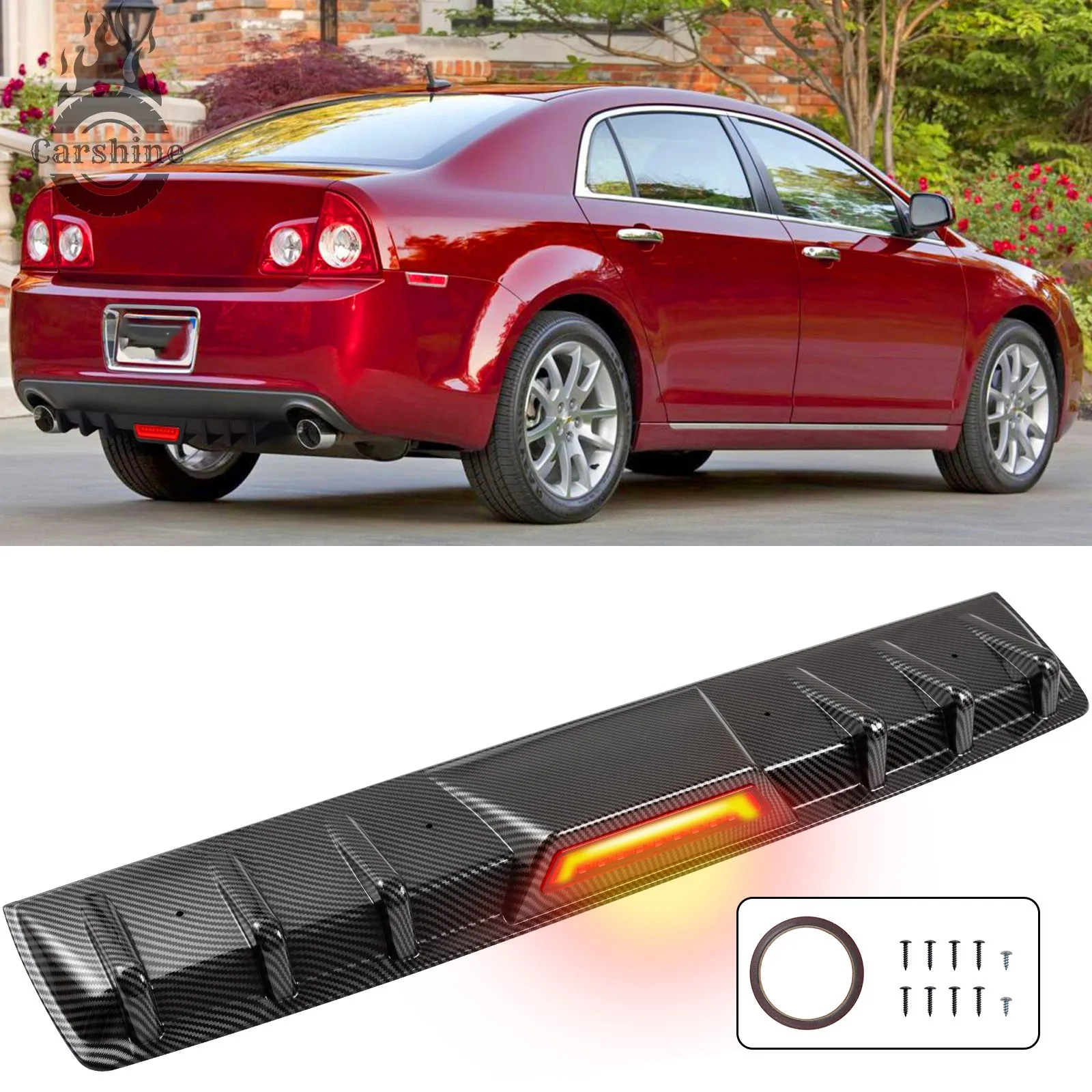 

Rear Bumper Diffuser Splitter w/ LED Brake Light Carbon Fiber For Chevy Malibu