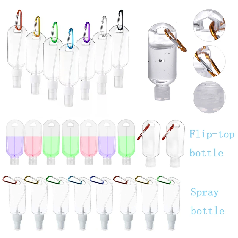 5Pcs Travel Plastic Liquid Storage Bottle With Clamshell & Spray Head Portable Leak-Proof Refillable Sample Vial with key chain