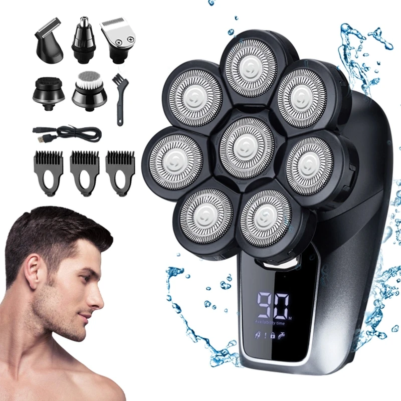 M2EE 6 in 1 Electric Razor for Men Multifunctional Bald Head Shaver Cordless Grooming Kit Waterproof Electric Shavers