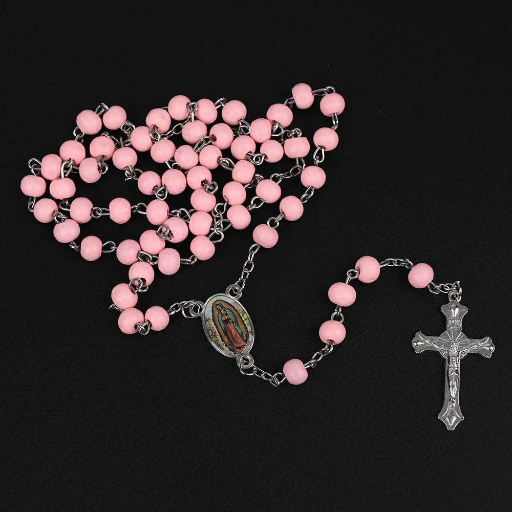 6MM Weiße Holz-Rosenkranzkette für Frauen, katholischer religiöser Kruzifix-Kreuzanhänger, lange Perlenkette, Herren-Gebetsschmuck, Geschenk – Detail 9