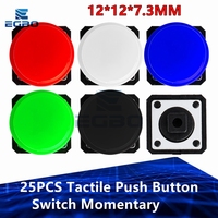 25PCS Tactile Momentary Switches with 5-Color Caps | 12x12x7.3mm Push Buttons for Arduino/DIY Projects
