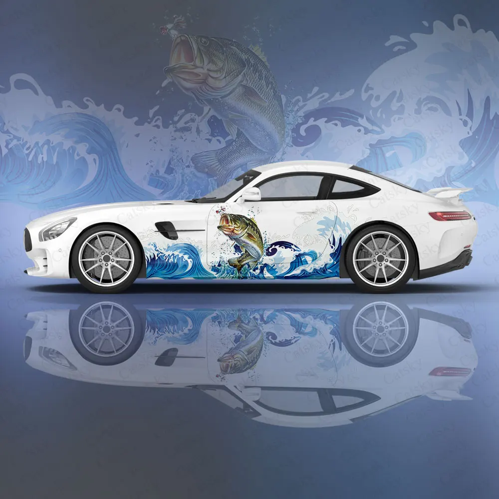 Spray Fish Waves car stickers universal big car stickers painted car stickers left and right side graphic painful car stickers