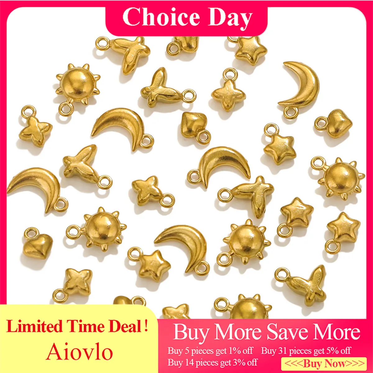 

20PCS Stainless Steel Star Moon Butterfly Solid Pendant DIY Charm Texture Women's Jewelry Necklace Earrings Connector Wholesale