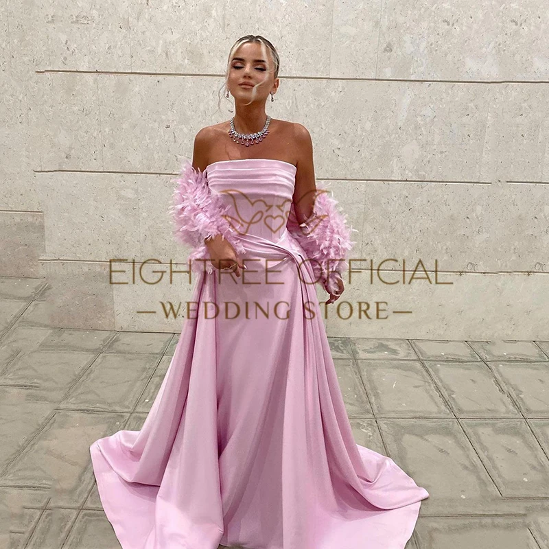 Eightree Sexy Mermaid Evening Dresses Pink Strapless Floor Length Prom Dress Saudi Arabia Party Cocktail Prom Gowns Custom Size