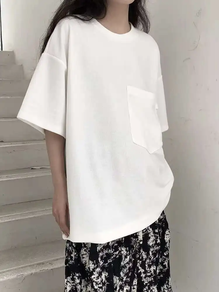 Ladies Short Sleeve T-Shirt Summer New Chest Pocket Design Popular Casual Loose Large Short Sleeve T-Shirt