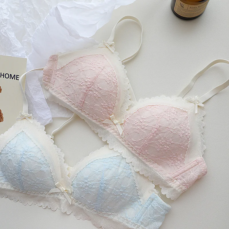 Lingerie women\'s small chest gathering thin no underwire sexy lace breathable French bra summer new