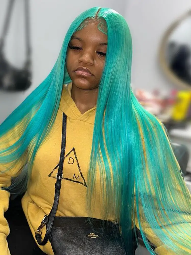 13x6 سماوي الأزرق الدانتيل شعر مستعار أمامي مستقيم الضوء الأخضر الدانتيل شعر مستعار أمامي شعر الإنسان قبل قطعها شقراء 613 الدانتيل الباروكات الأمامية للمرأة #4