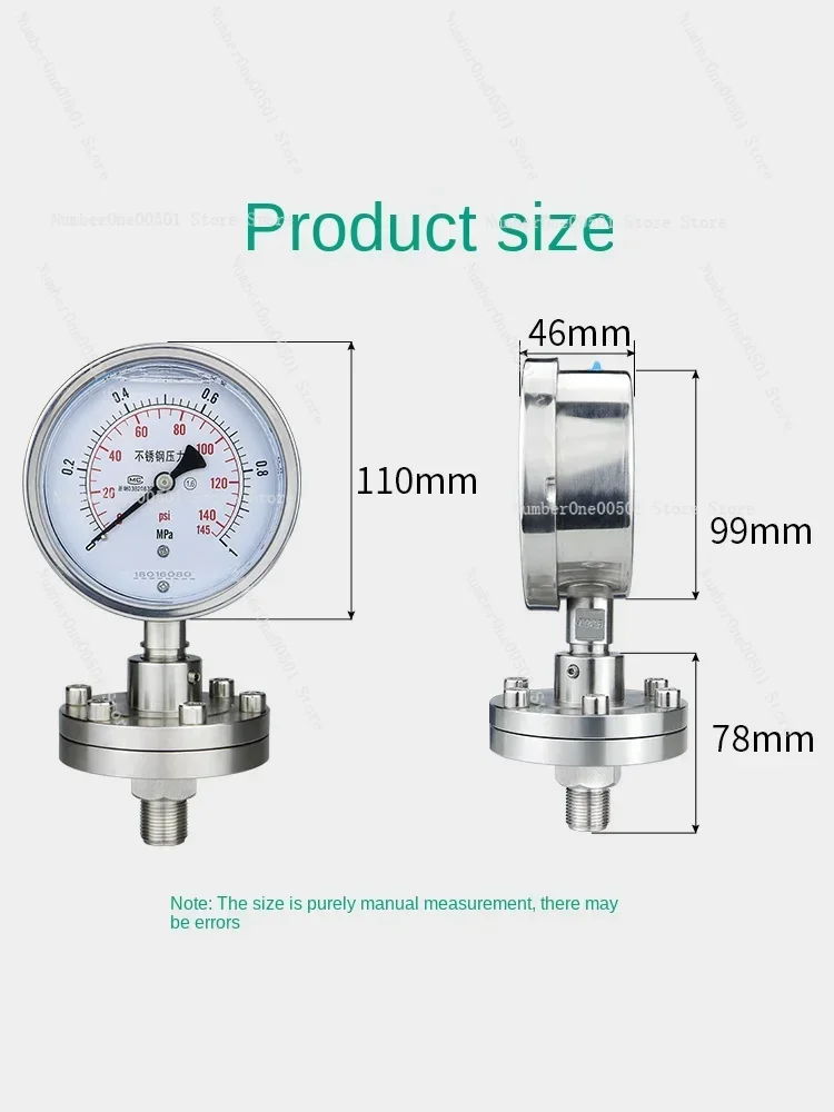 Stainless Steel Shock Proof Diaphragm Pressure Gauge YTP100BF/ML Threaded Connection Corrosion Resistant Tantalum