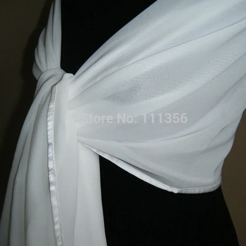 Giacca da sposa in Chiffon bianco/avorio avvolgere scialle da sposa bordo in raso Wrap stola Bolero Pashmina Tippe sciarpa Shrug