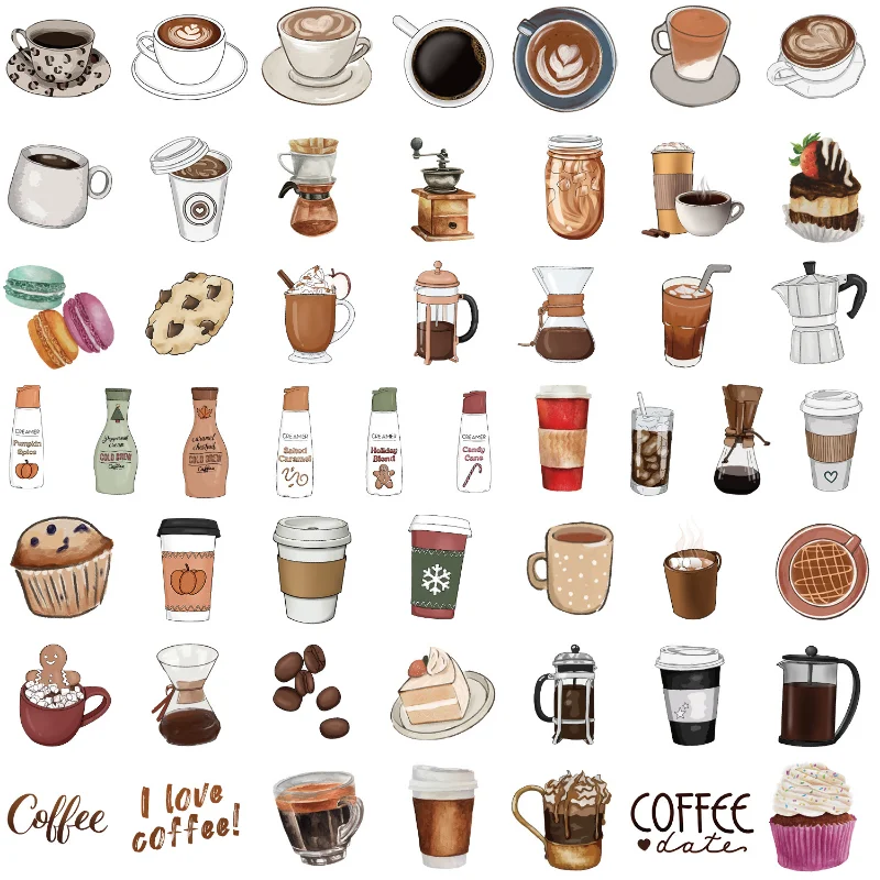 10/25/50pcs Coffee Drink Graffiti Stickers for DIY Scrapbook Suitcase Water Bottle Phone Laptop Guitar Car Skateboard