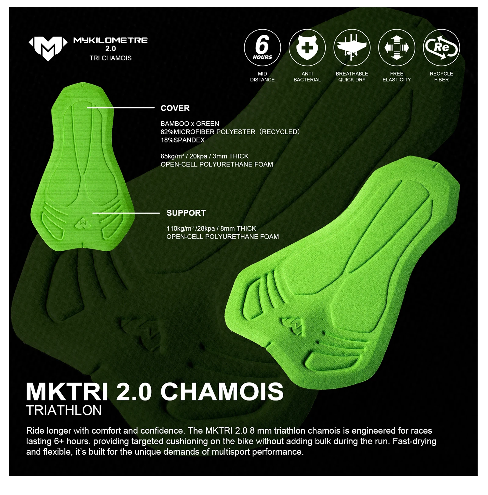 3-in-1-Triathlon-Shorts für Herren, schnell trocknend, gepolstert, zum Radfahren, Laufen, Schwimmen, Tri-Shorts, atmungsaktiv, Kompression, Schwimmen, Radfahren, Laufen, MY KILOMETRE – Detail 5