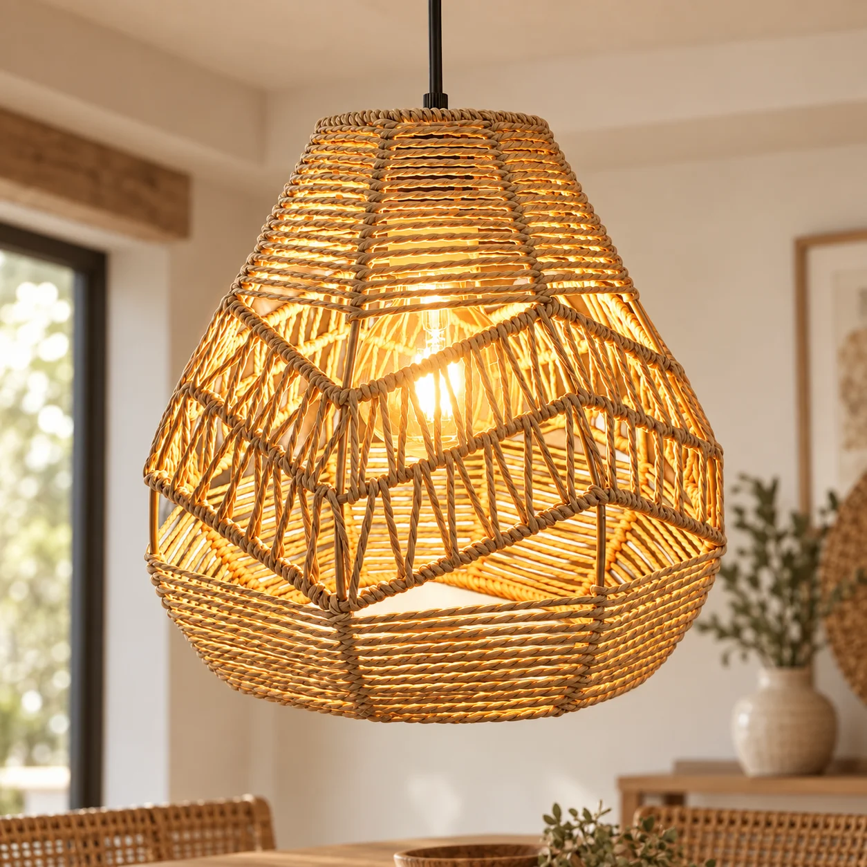 JOYINLED 1PC Rattan Lamp Shade Handwoven Hanging Lampshade Boho Wicker Light Cover for Home Restaurant Cafe Hotel Indoor Decor
