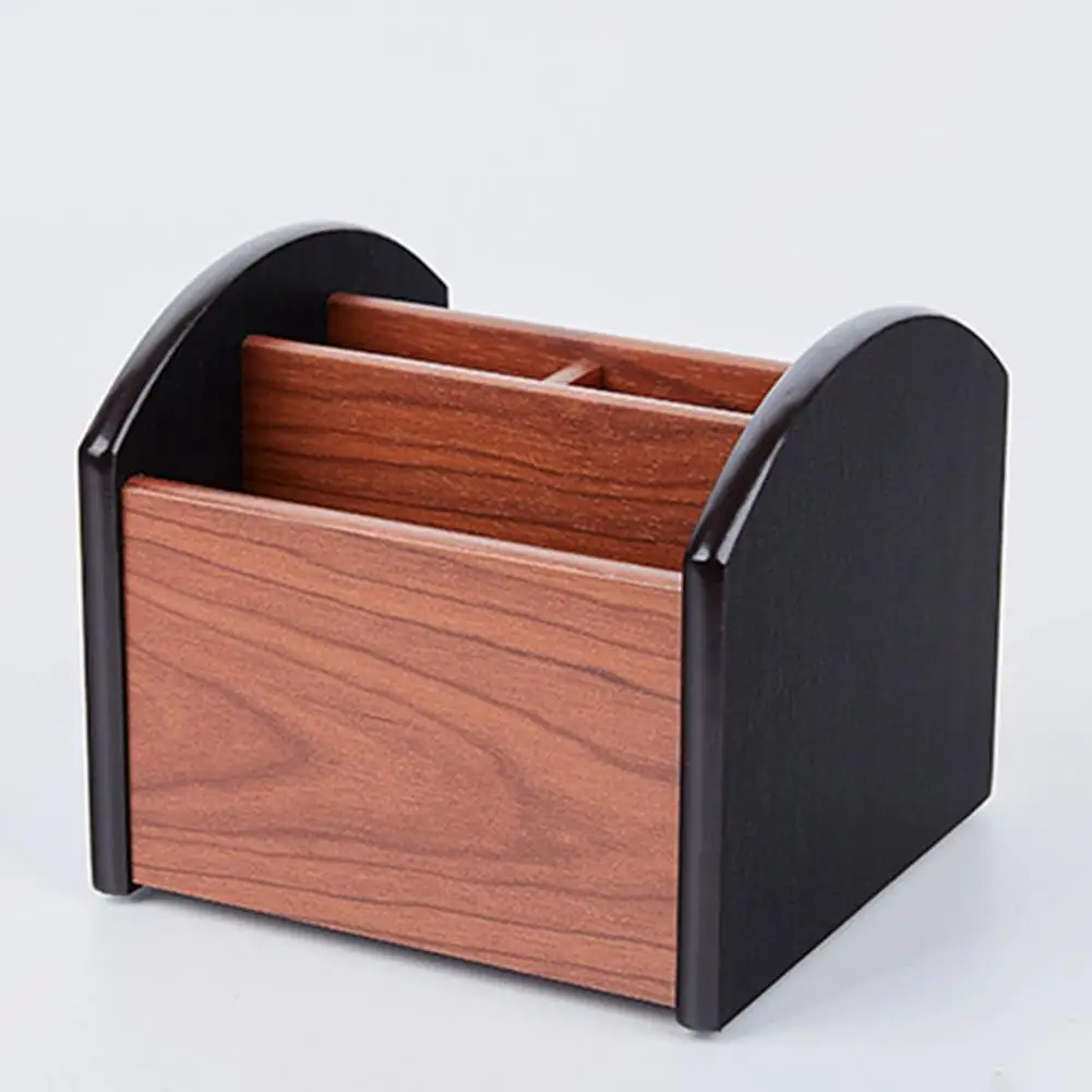 Rotating Desktop Organizer Wooden Desktop Storage Box with 4 Compartments 360 Degree Rotation Capacity Organizer for Remote