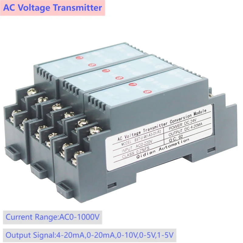 AC Voltage Transmitter Sensor AC0-5V 0-10V 0-30V 0-110V 0-220V 0-1000V Voltage Transducer 4-20mA 0-10V